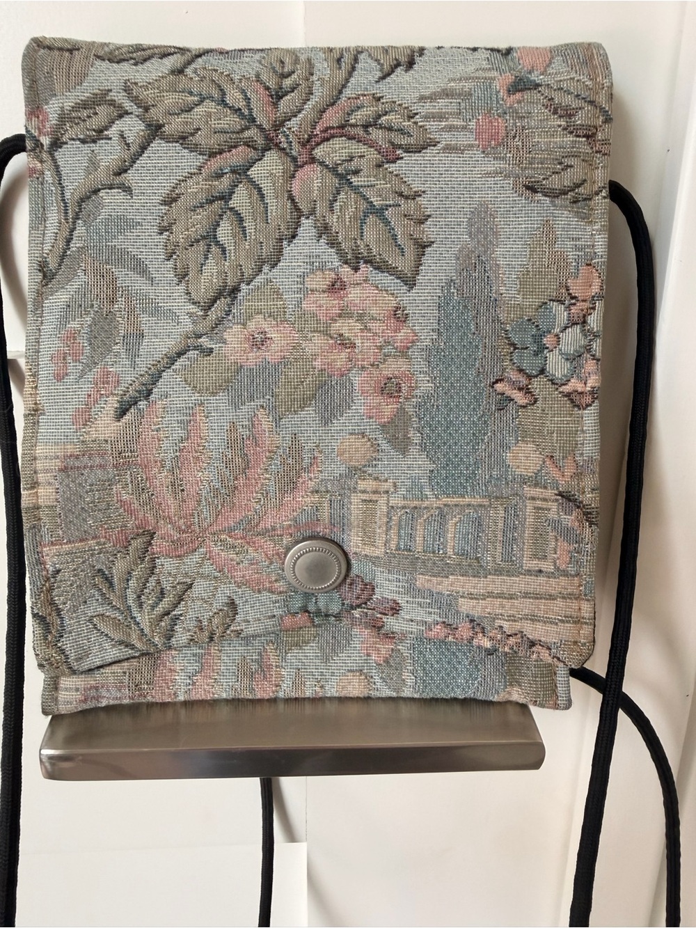 Floral Tapestry Crossbody Bag in Pastel Blue and Pink